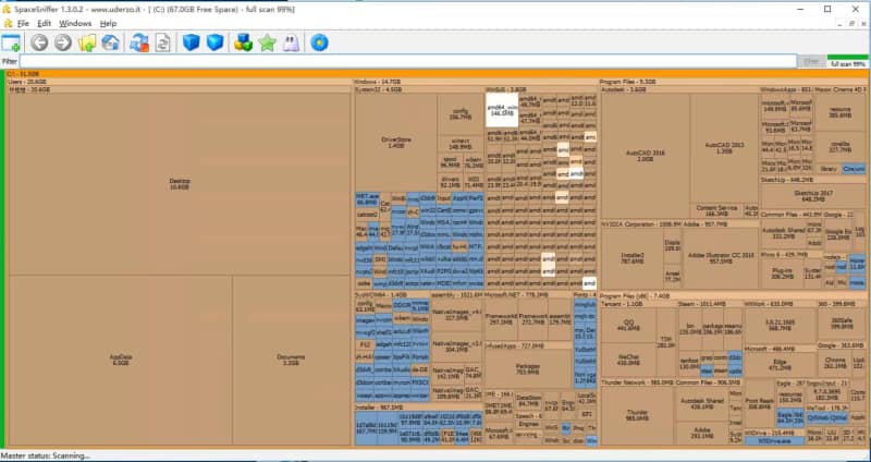 SpaceSnifferwindows磁盘已满如何清理电脑磁盘空间-SpaceSniffer分析清理磁盘空间