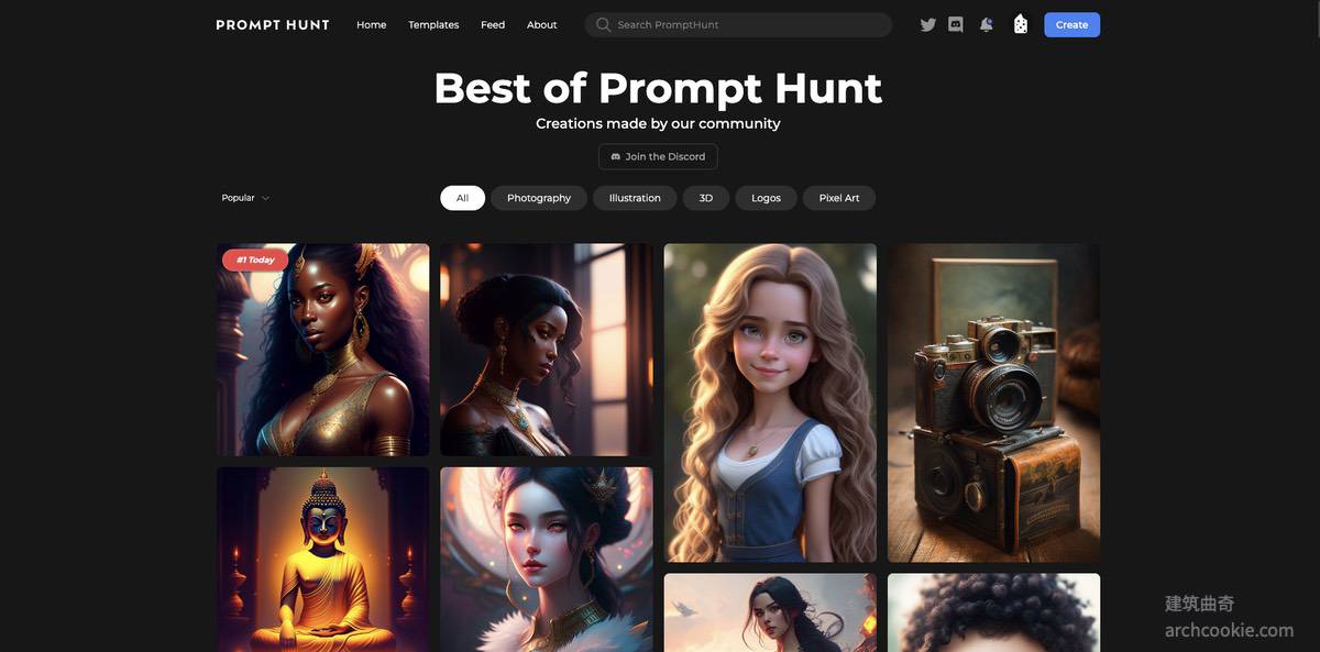 Prompthunt-AI-绘图prompt分享社区